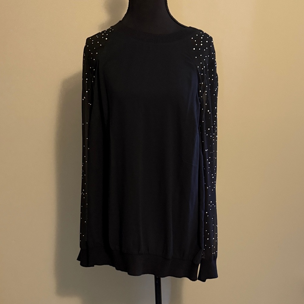 Black rhinestone Embellished Long-Sleeve Women's Top